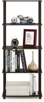 TURN-S-TUBE Book Shelf, 5-Tier Toolless Storage Shelves with Square Tubes, Shelving Unit for Organization and Storage for Living Room, Home Office, Walnut