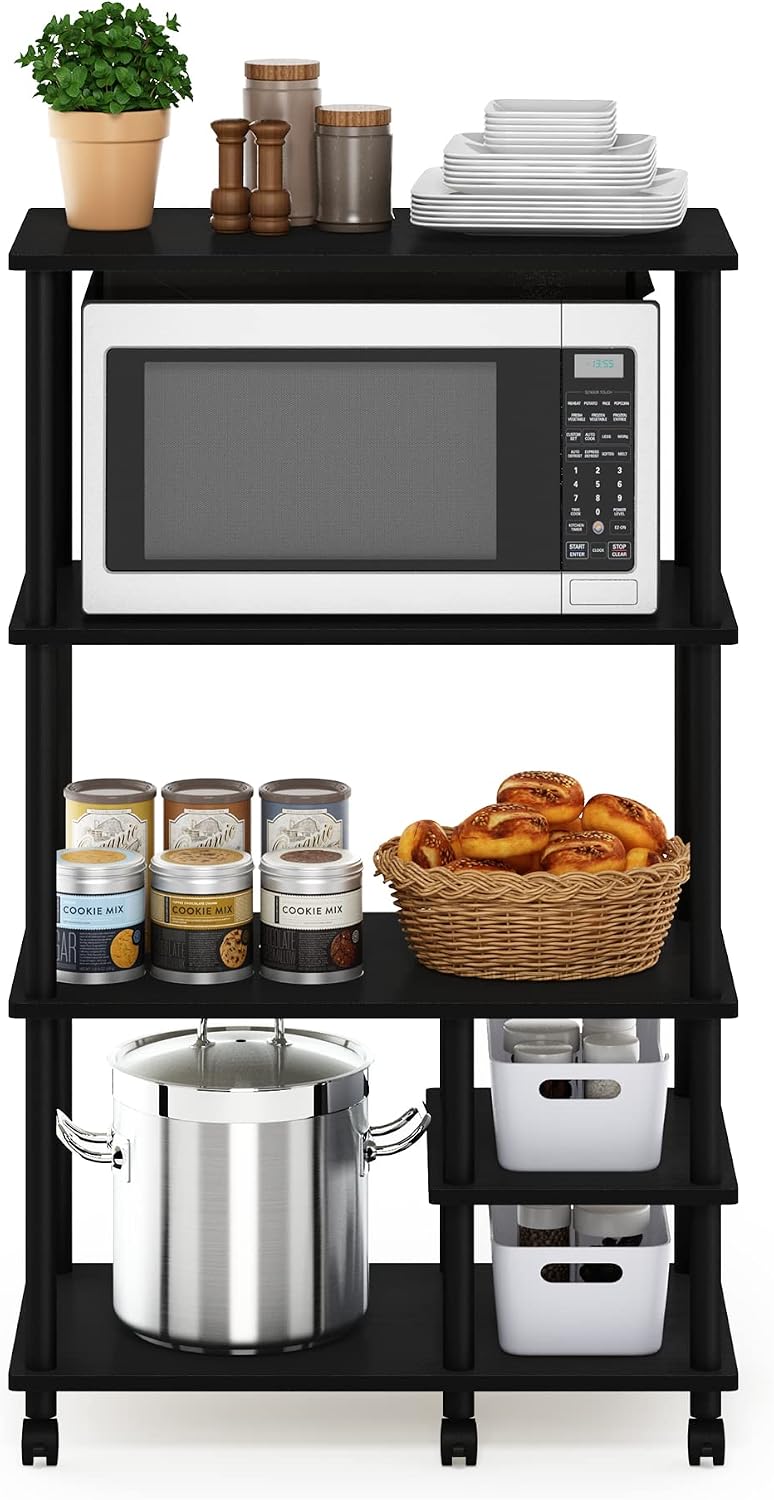 Turn-N-Tube 4-Tier Toolless Kitchen Storage Shelf Cart, Americano/Black