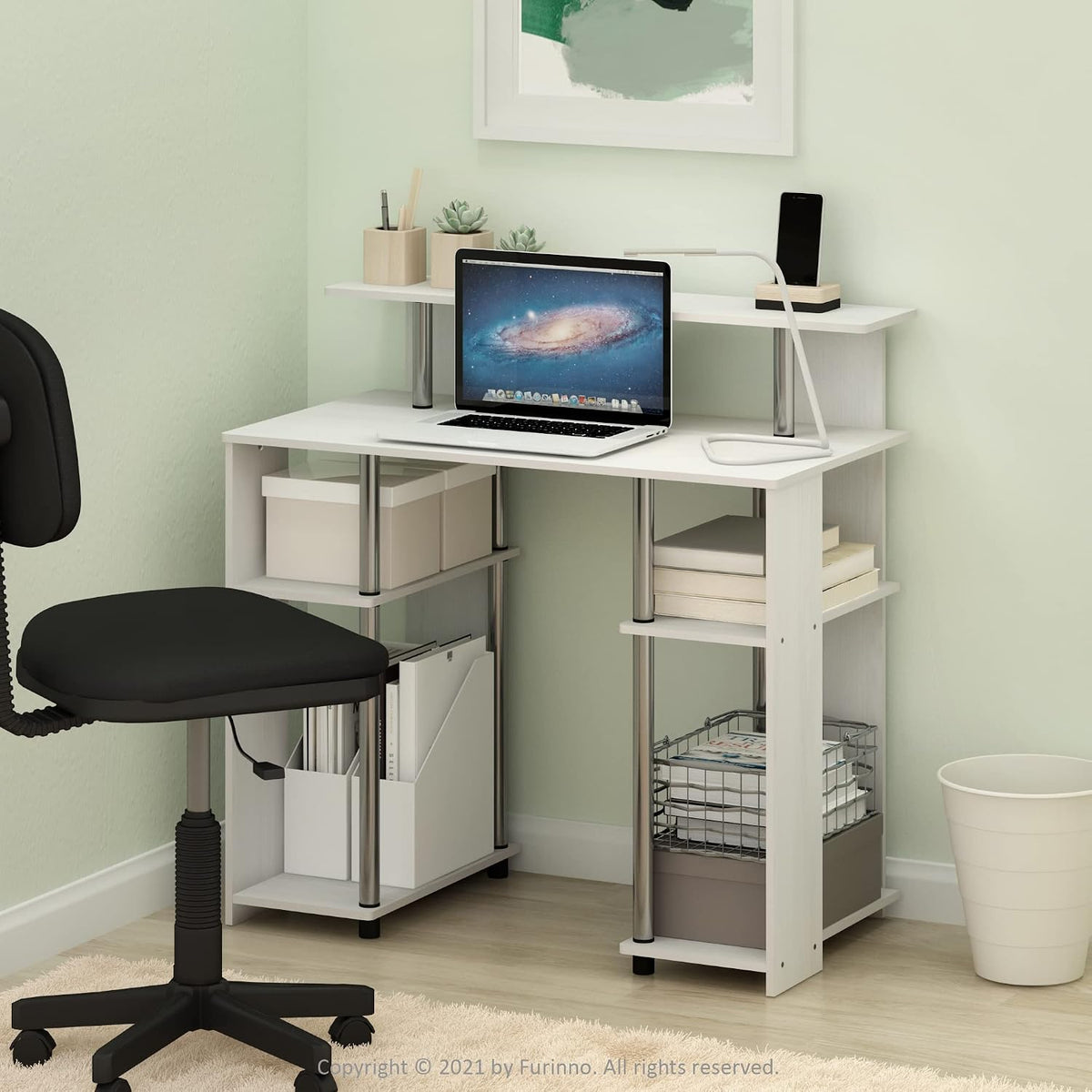Jaya Simple Design Computer Writing Desk, White Oak/Stainless Steel