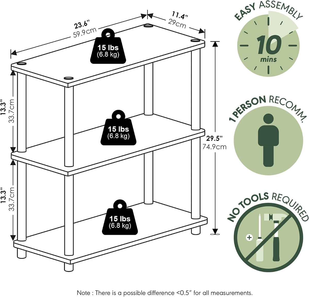 Turn-N-Tube Toolless Assembly 3-Tier Closet Shelf, French Oak