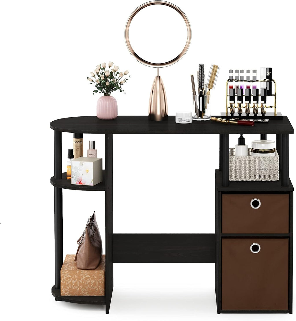JAYA Desk, 38.4" Wide Gaming Desk with Bin Drawers, Computer Desk with Side Shelf, Office Desk for Study, Home Office, Bedroom, Dorm, Study Room, Espresso