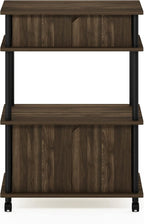 Turn-N-Tube Kitchen Storage Cart with Cabinet and Lockable Wheels, Columbia Walnut/Black