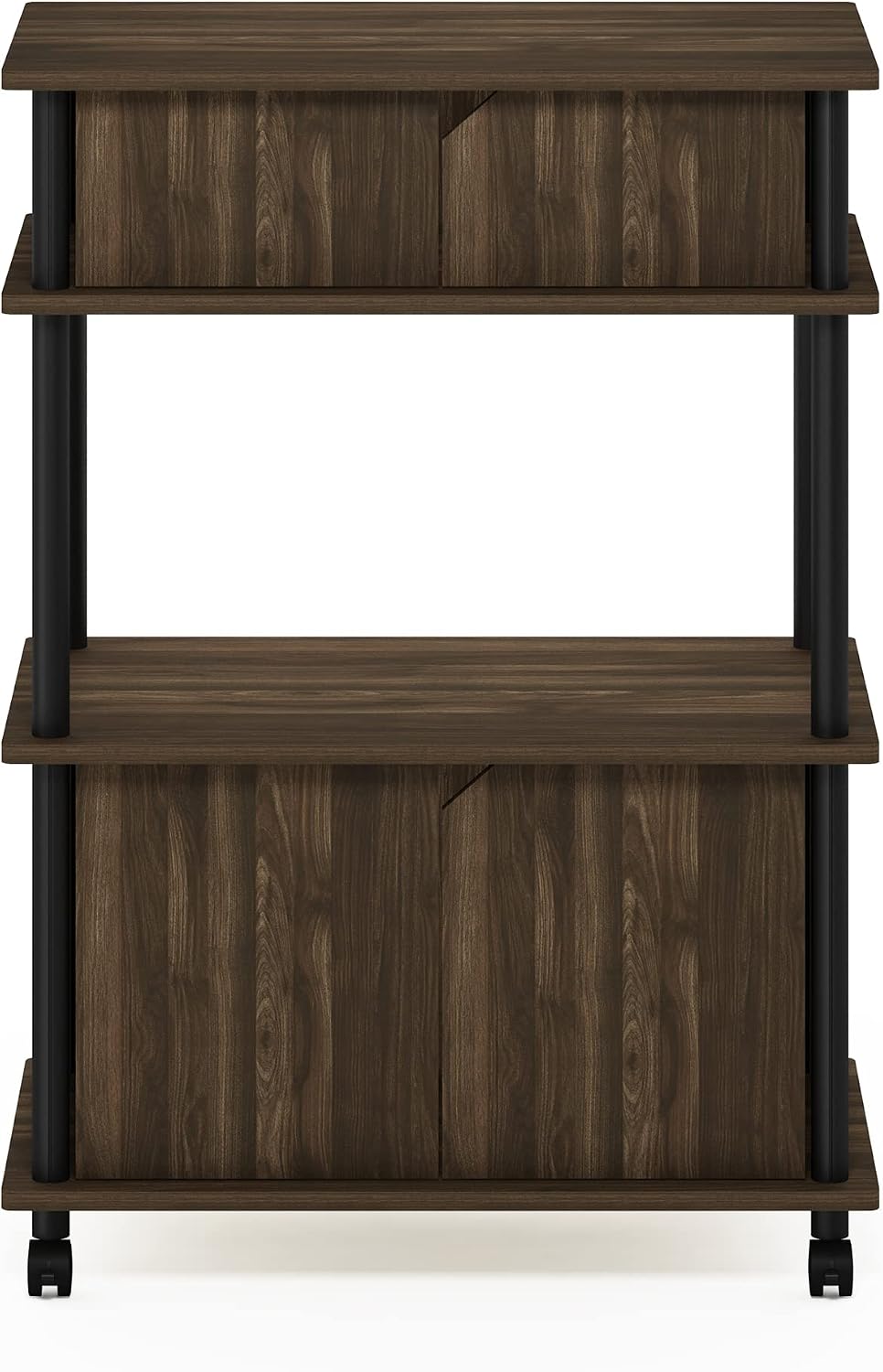 Turn-N-Tube Kitchen Storage Cart with Cabinet and Lockable Wheels, Columbia Walnut/Black