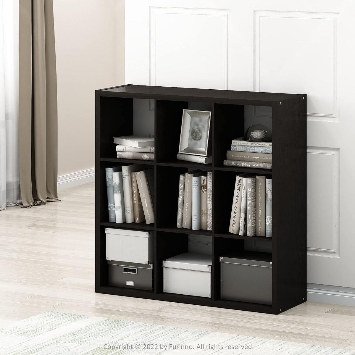 CUBICLE 9-Cube Book Shelf, Extra Thick Frame Bookshelf, Dark Oak
