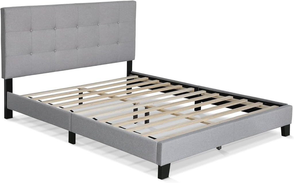 Laval Bed Frame, Upholstered Bedframe, Queen, Light Grey