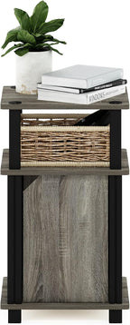 Just 3-Tier Side Table, Grey Closed Storage End Table, Night Stand, Bedside Table for Living Room, Bedroom, Home Office, French Oak/Black