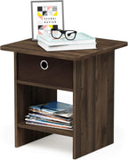 Dario End Table / Side Table / Night Stand / Bedside Table with Bin Drawer, 1-Pack, Columbia Walnut/Dark Brown