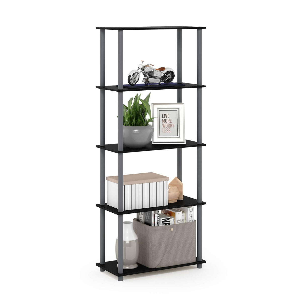 99152BE/WH/IV 3-Tier Go Green Multipurpose Storage Rack Shelving Unit Bookshelf Cabinet with 2 Bins, Beech Finish