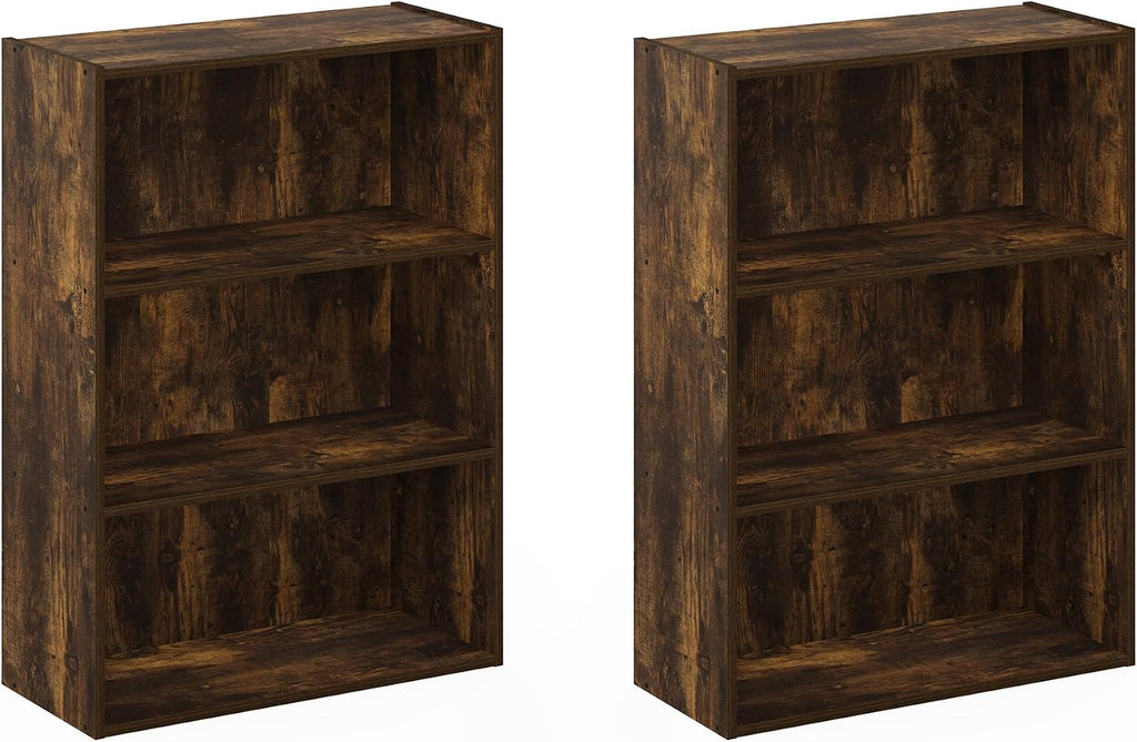 PASIR Set of 2 3-Tier Book Shelf, Amber Pine