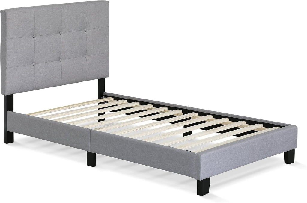 Laval Button Tufted Upholstered Platform Bed Frame, Twin, Glacier
