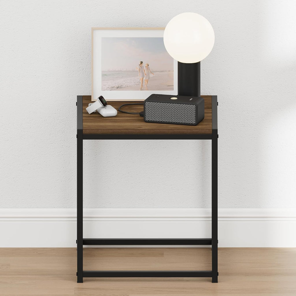 CAMNUS Night Stand, Metal Frame Nightstand, Toolless Side Table, End Table, Bedside Table, for Living Room, Bedroom, Columbia Walnut
