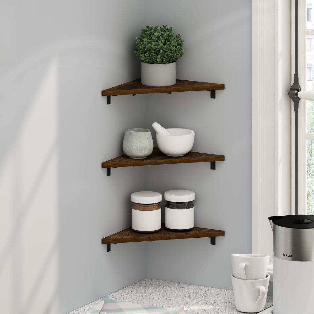 Rossi Floating Shelves for Wall Set of 3, Wall Shelf, Wall Mounted Shelves for Bathroom, Home Office, Living Room, Black Espresso