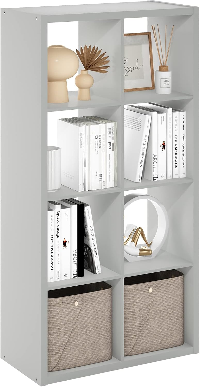 Cubicle Open Back Decorative Cube Storage Organizer, 8-Cube, Light Grey