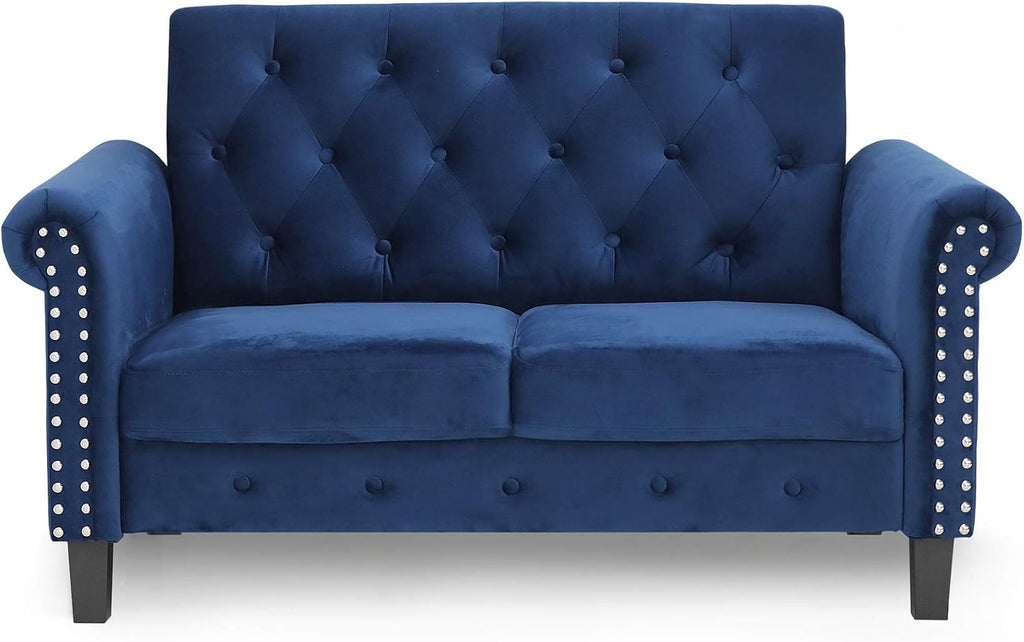 Bastia 2-Seater Loveseat Sofa, 54" Wide, Navy Velvet