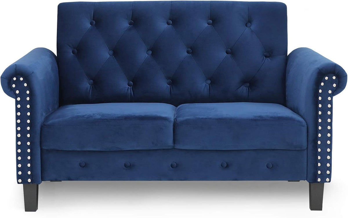 Bastia 2-Seater Loveseat Sofa, 54" Wide, Navy Velvet