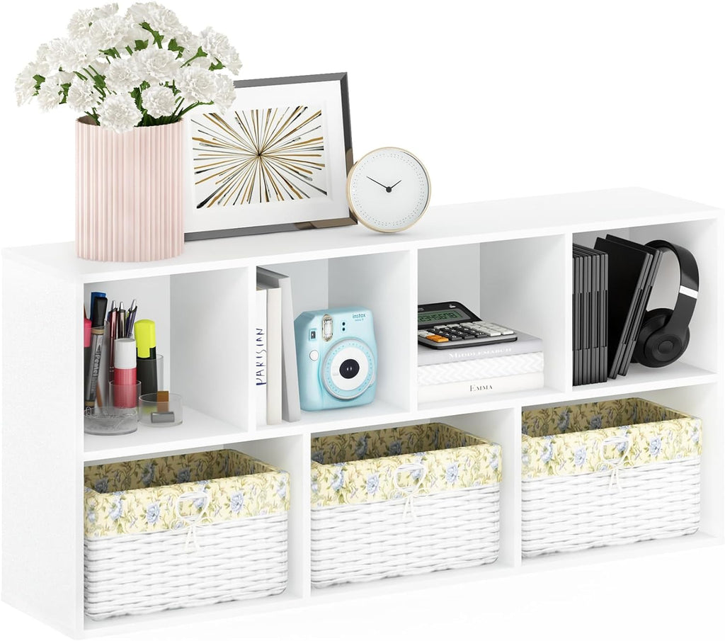 LUDER 7-Cube Book Shelf, Kids Bookshelf, Toy Storage, White