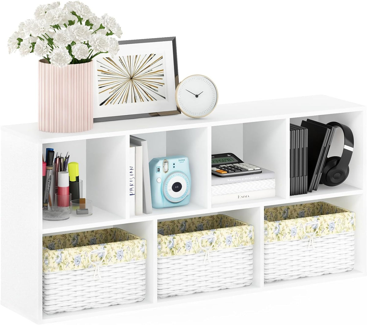 LUDER 7-Cube Book Shelf, Kids Bookshelf, Toy Storage, White