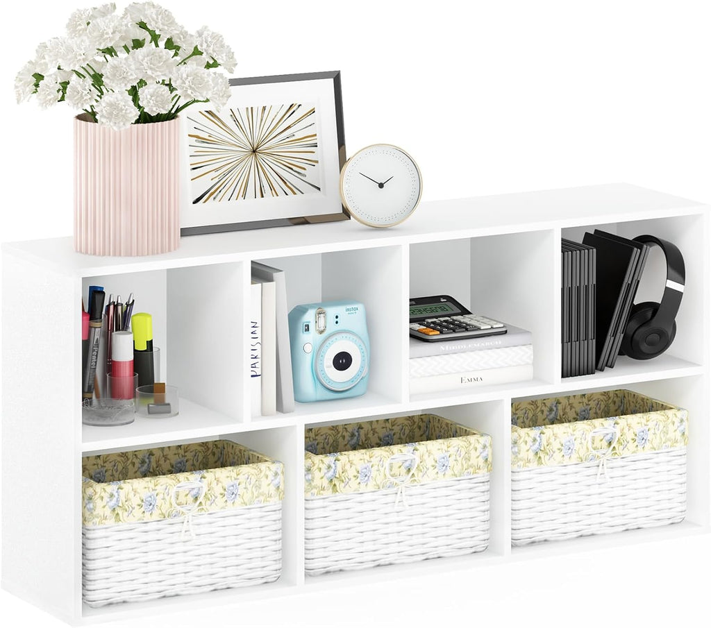 LUDER 7-Cube Book Shelf, Kids Bookshelf, Toy Storage, White