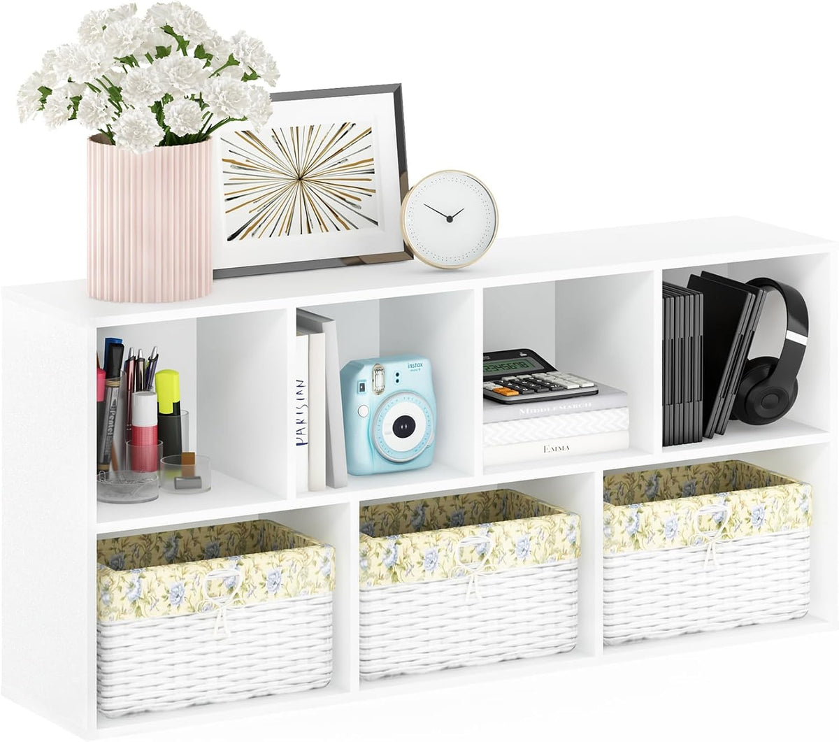 LUDER 7-Cube Book Shelf, Kids Bookshelf, Toy Storage, White