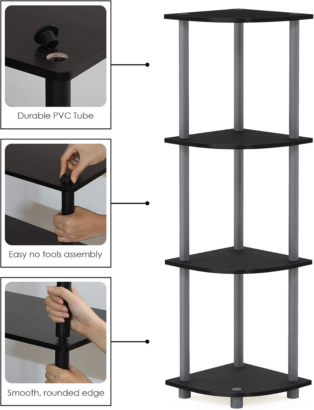 Turn-N-Tube Toolless Assembly 4-Tier Storage Shelves, Black