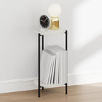 BESI Night Stand, 2-Tier Tall Round Nightstand, Metal Frame Narrow End Table with Open Shelf, Side Table, Bedside Table, for Bedroom, Closet, Dorm, White