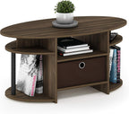 Jaya Simple Design Oval Coffee Table with Bin for Living Room, Columbia Walnut/Black/Dark Brown