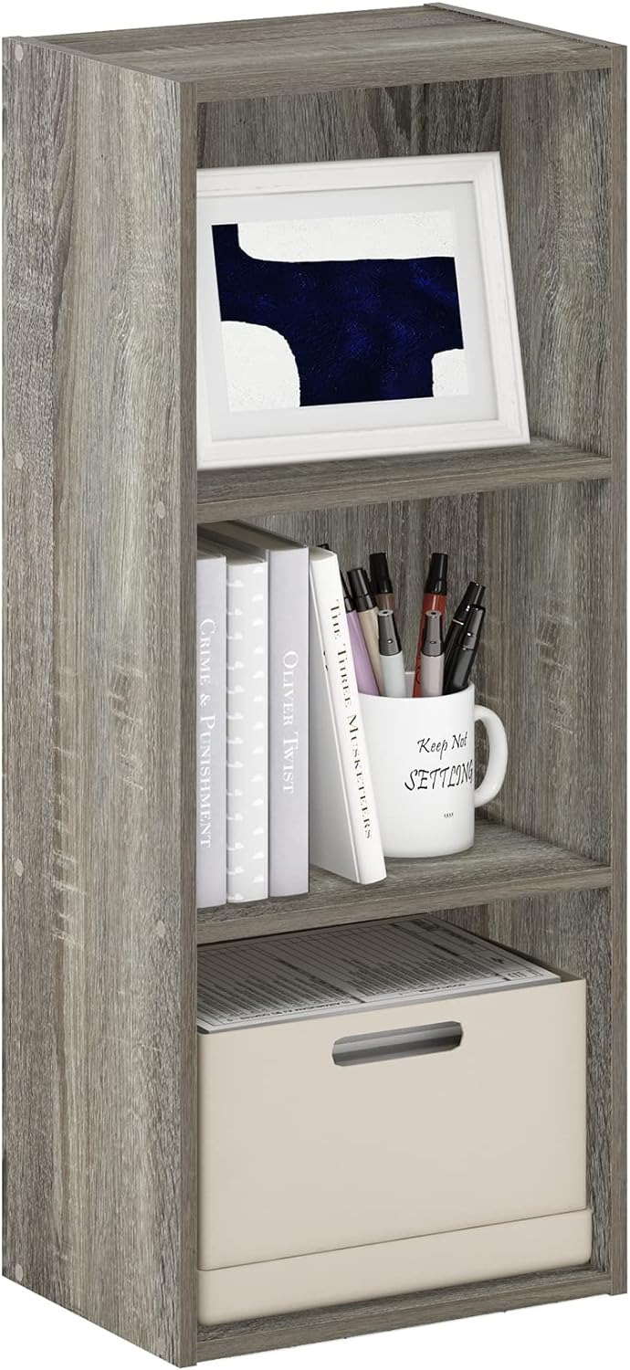LUDER Book Shelf, 3-Cube Bookshelf, Bookcase with Open Shelves, 9.3 x 12 x 31.5, Easy Assembly, for Living Room, Bedroom, Home Office, French Oak