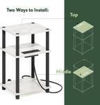 Just 3-Tier Turn-N-Tube USB and Type-C Charging Port End Table with Open Storage, 11.42 (W) x 8.82 (H) x 6.77 (D) inches, Marble White/Black