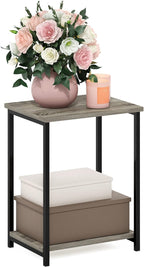Simplistic 2-Tier Side Table, Metal Frame End Table, Grey Oak