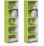 LUDER Set of 2 Book Shelf, 5-Tier, White/Green
