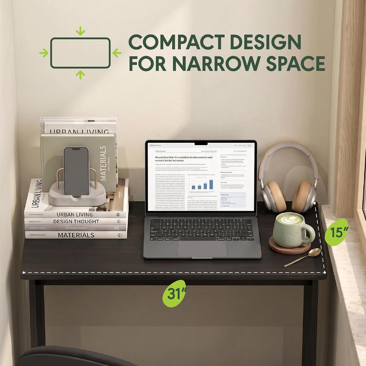 Simplistic 31-Inch Computer Desk, Small Office Desk, Black Espresso
