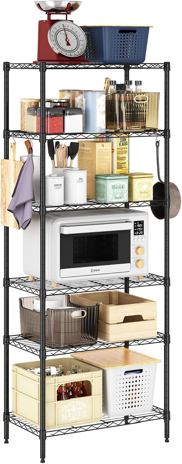 Wayar Metal Storage Shelf Rack, 6-Tier, 23 x 13 x 59, Black