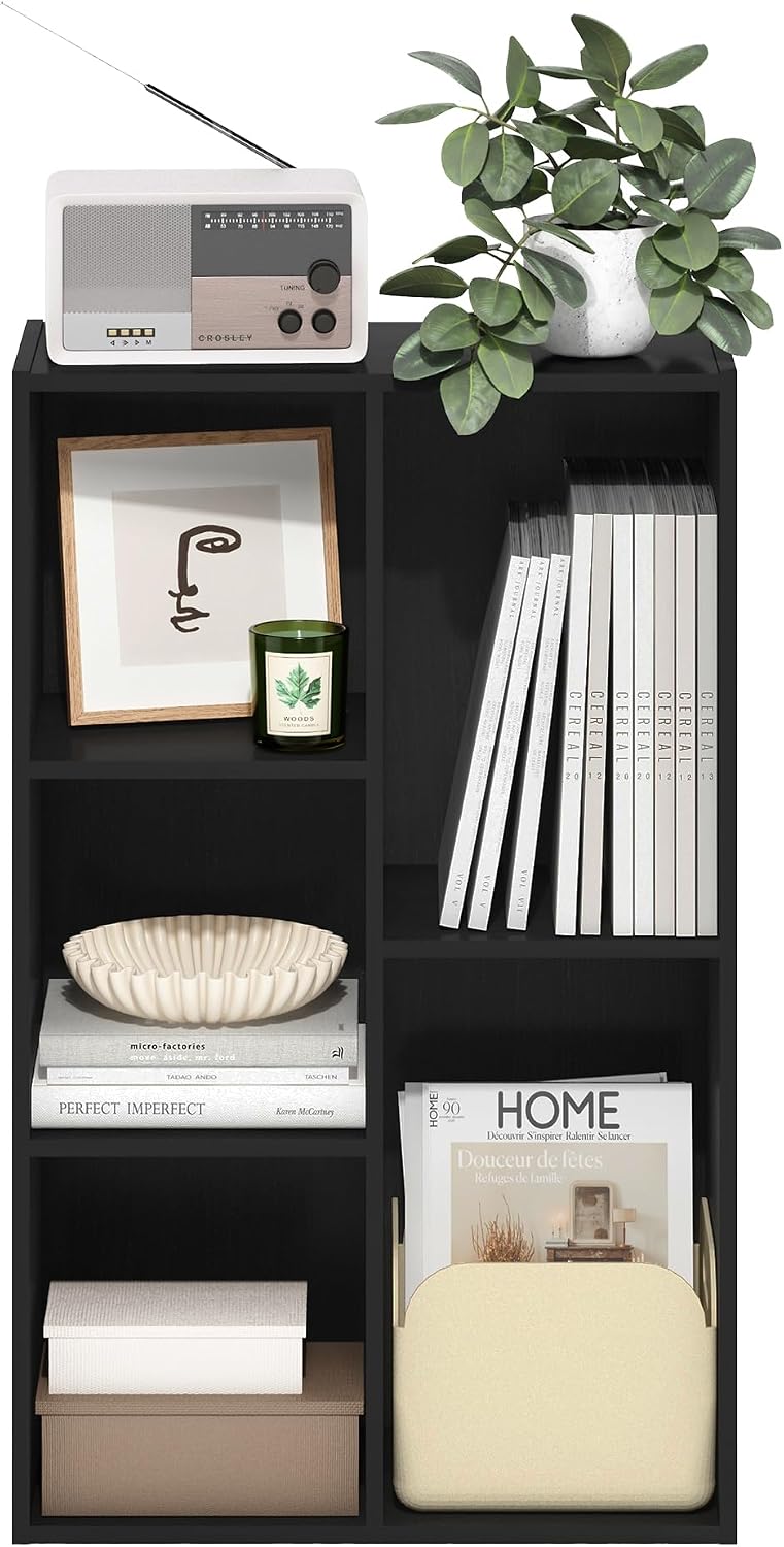 Book Shelf, 5-Cube Bookshelf, Reversible Bookcase, 9.4 x 19.5 x 31.5, Easy Assembly, for Living Room, Bedroom, Home Office, Blackwood