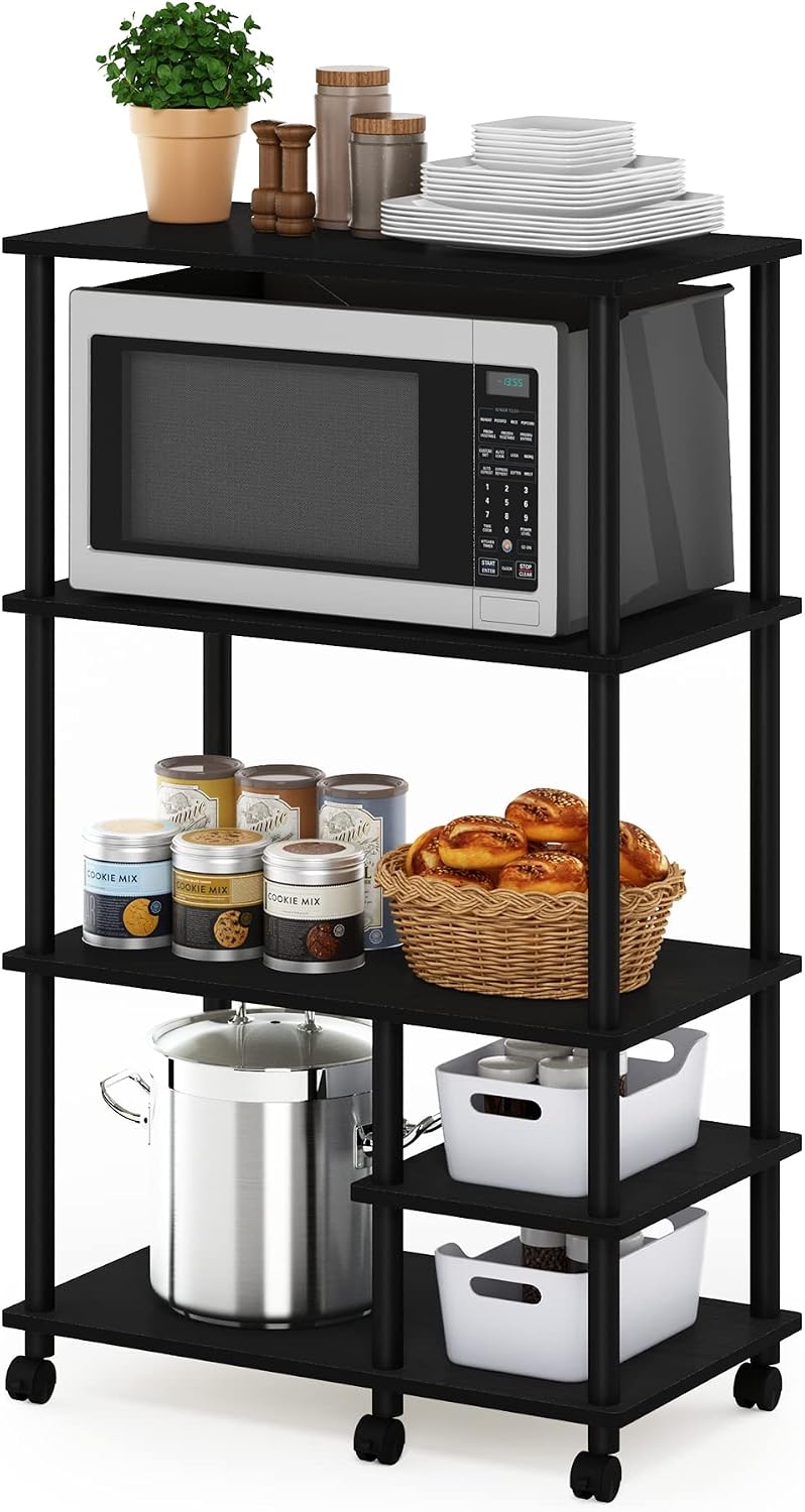 Turn-N-Tube 4-Tier Toolless Kitchen Storage Shelf Cart, Americano/Black