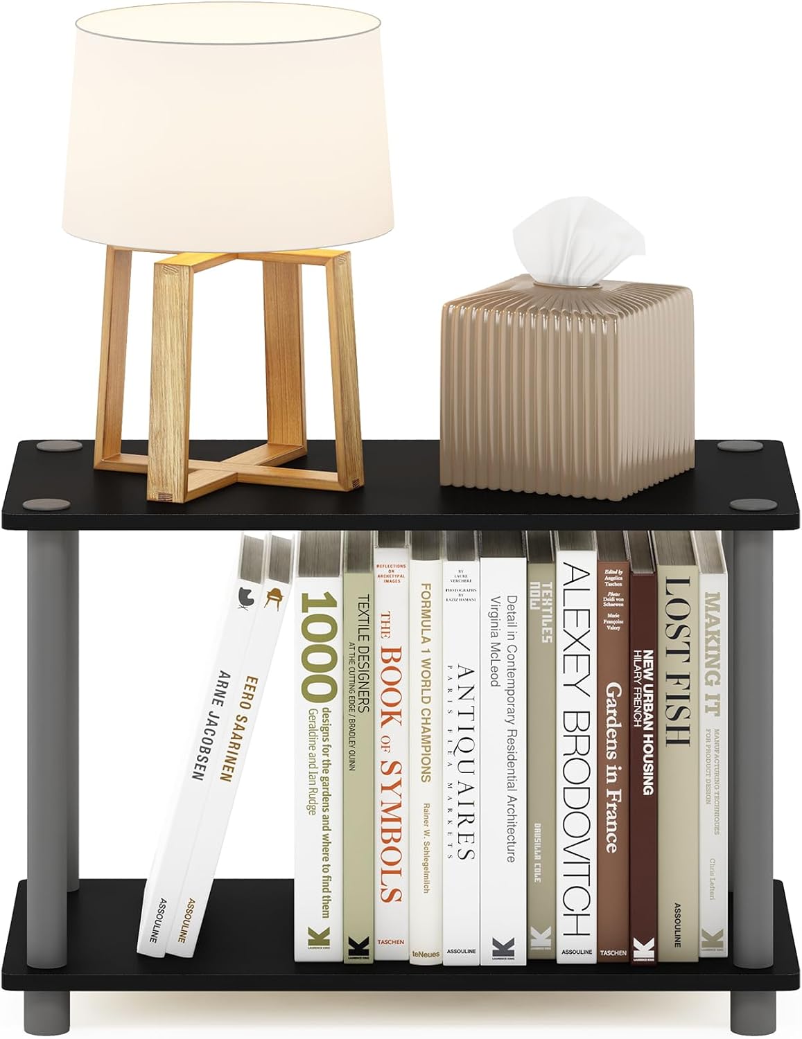 Turn-N-Tube Side Table Set of 2, 2-Tier Modern Rectangle End Table with Open Shelf, Night Stand, Bedside Table, Toolless Assembly, for Living Room, Bedroom, Black