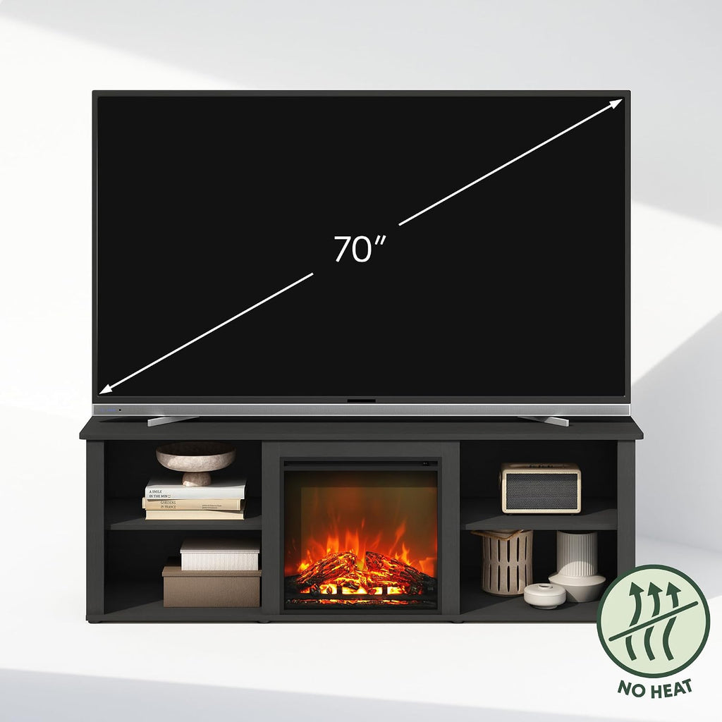 Jensen Fireplace TV Stand, NO Heat Decorative Electric Fireplace TV Stand for TV up to 70 Inch, with Closed Back Storage, for Living Room, Americano