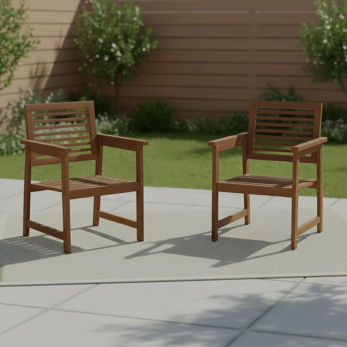 TIOMAN Patio Chair, Set of Two, Outdoor Lawn Chair, Armchair Without Cushion, for Patio, Garden, Porch, Light Wood