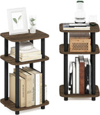 JUST 3-Tier Telephone Table Set of 2, Turn-N-Tube Toolless Side Table with Open Shelf, Round Curve Corner Night Stand, Bedside Table, for Living Room, Bedroom, Columbia Walnut
