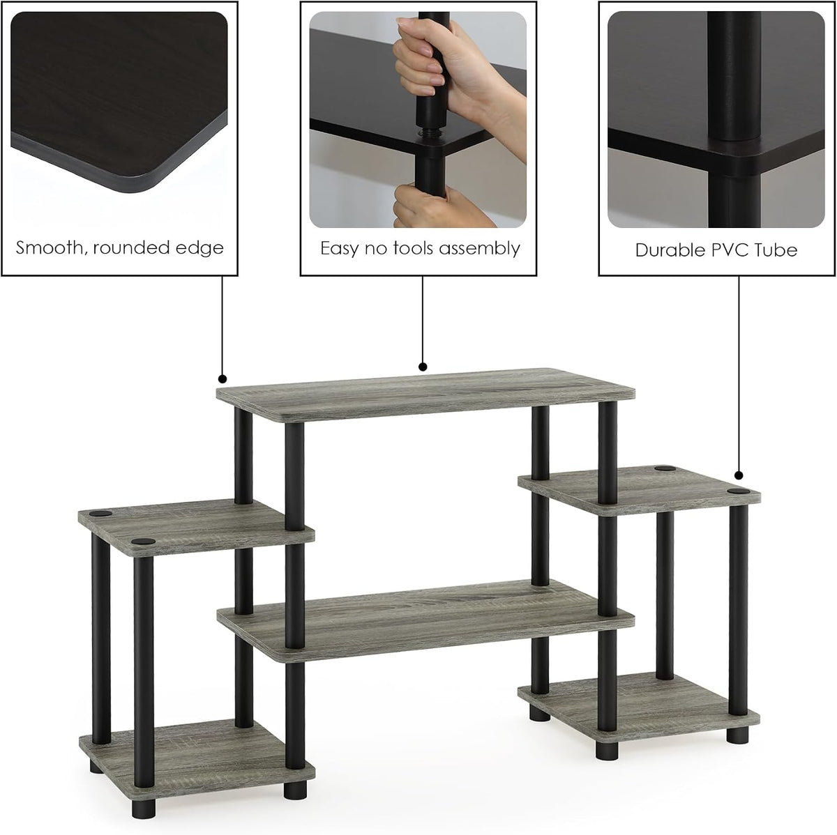Turn-N-Tube No Tools Entertainment Center, Round Square Corner, French Oak Grey/Black