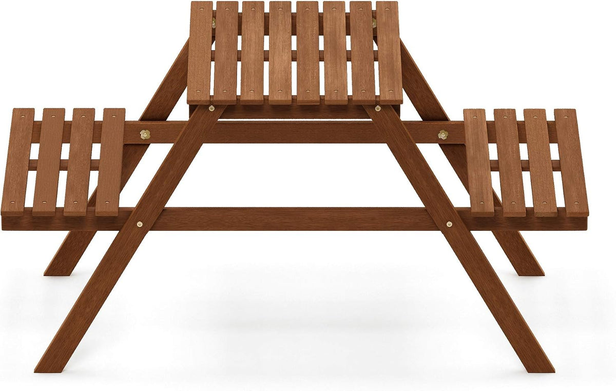 TIOMAN Outdoor Dining Set with Attached Benches, Natural