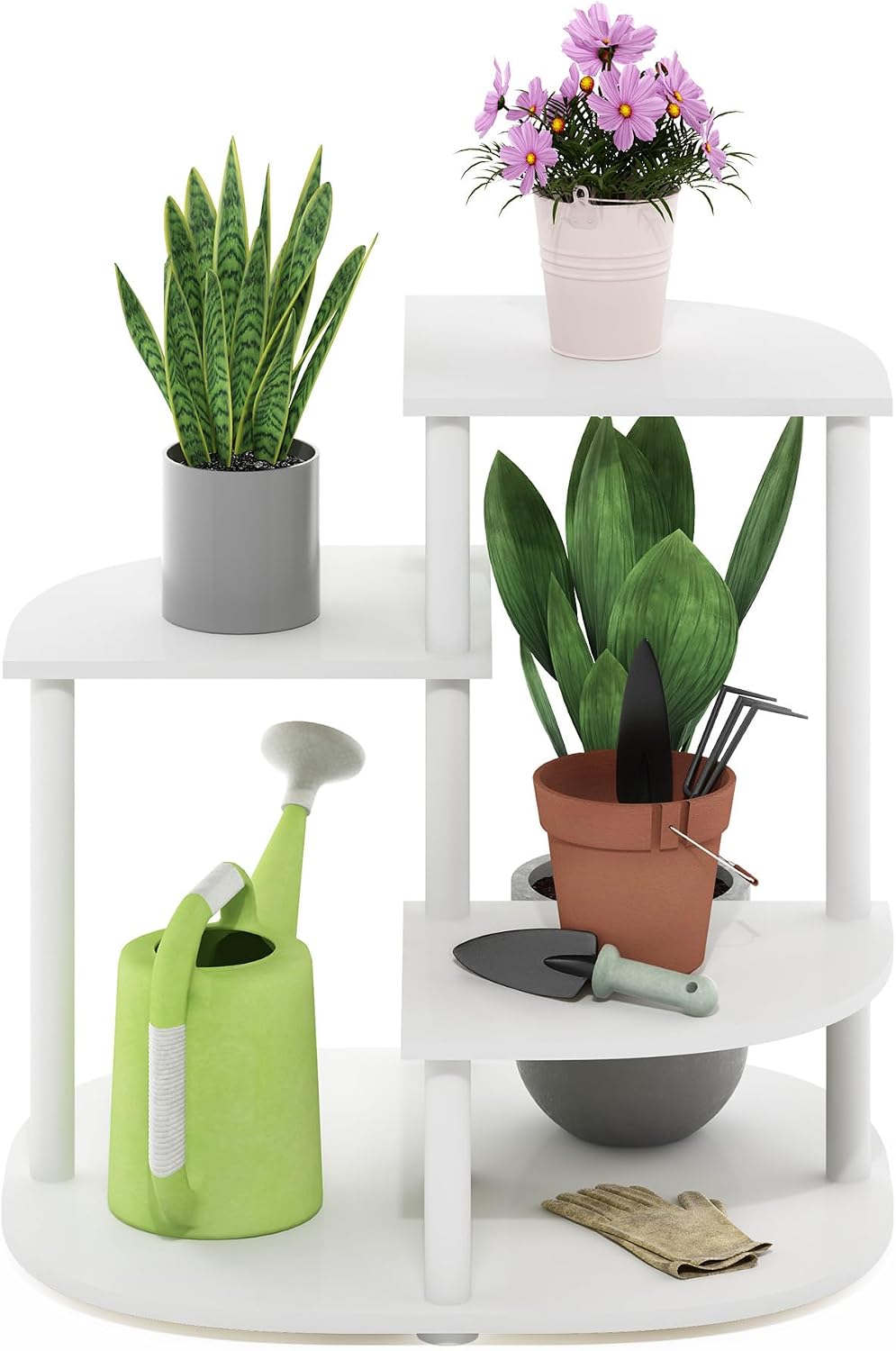 Celuka 3-Tier Indoor Outdoor Plant Stand Plant Shelf Corner Display Rack for Multiple Plants, White/Virgin White