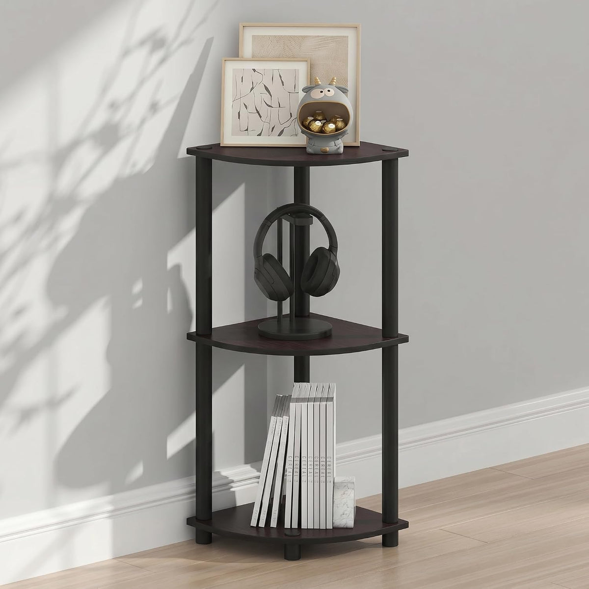 Turn-N-Tube Toolless Assembly 3-Tier Storage Shelves, Dark Walnut