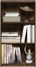 Basic 3-Tier Book Shelf with Open Shelves, Amber Pine