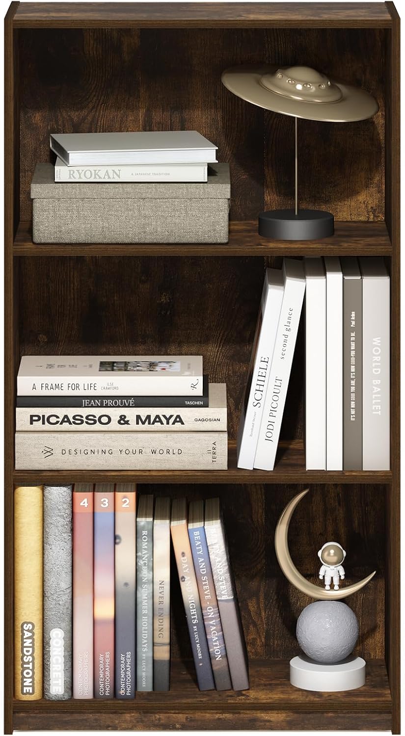 Basic 3-Tier Book Shelf with Open Shelves, Amber Pine