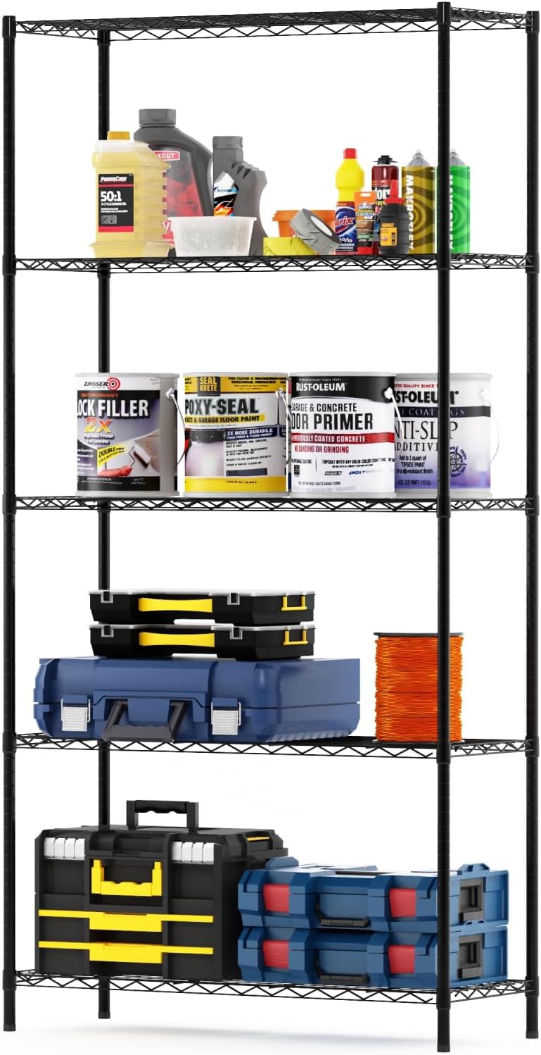 Wayar Metal Storage Shelf Rack, 5 Tiers, 36-Inch, Black