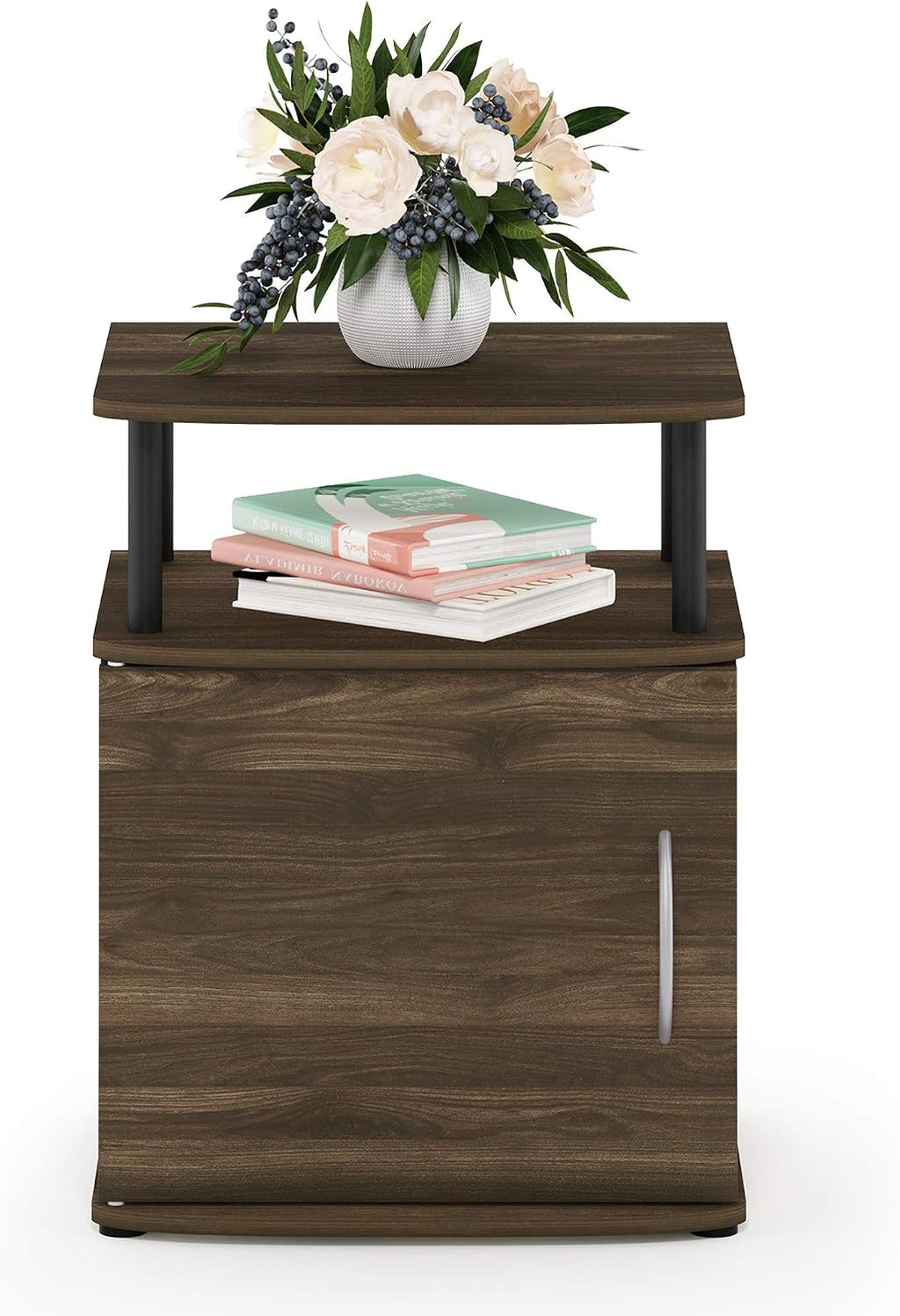 Jaya 2-Tier Side Table, Rustic Brown Closed Storage End Table, Night Stand, Bedside Table for Living Room, Bedroom, Home Office, Brown Walnut/Black