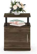 Jaya 2-Tier Side Table, Rustic Brown Closed Storage End Table, Night Stand, Bedside Table for Living Room, Bedroom, Home Office, Brown Walnut/Black