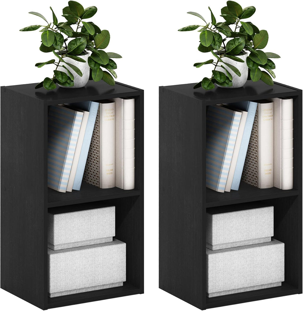 PASIR Set of 2 2-Tier Modern Book Shelf, Blackwood