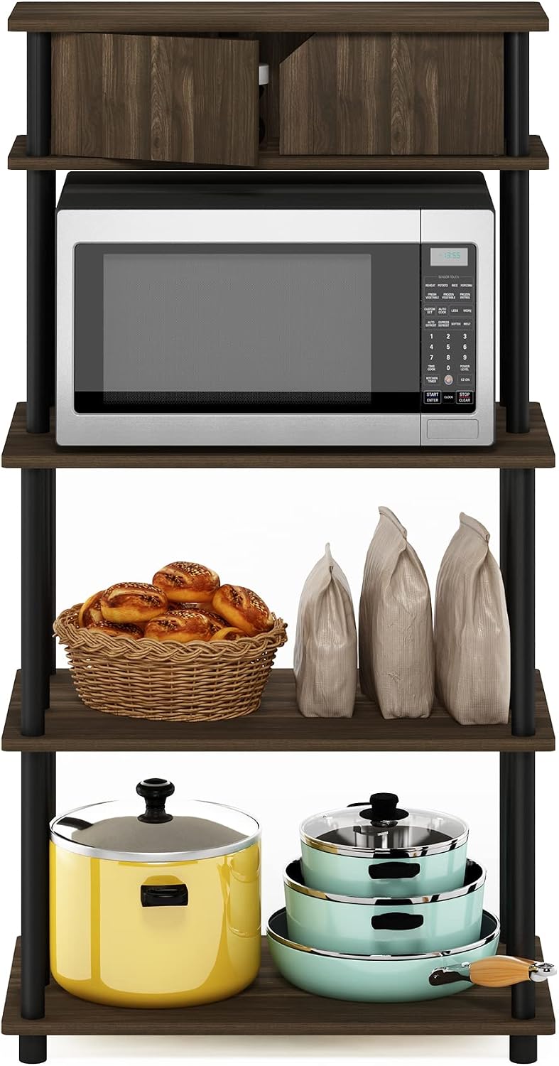 Turn-N-Tube Kitchen Storage Shelf with Top Cabinet for Kitchen, Dining Room and Home Office, Columbia Walnut/Black