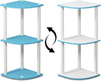 Turn-N-Tube Toolless Assembly 3-Tier Corner Shelf, Blue Corner Book Shelf, Open Shelves Bookshelf, for Organization and Storage, Living Room, Home Office, Bedroom, Soft Blue